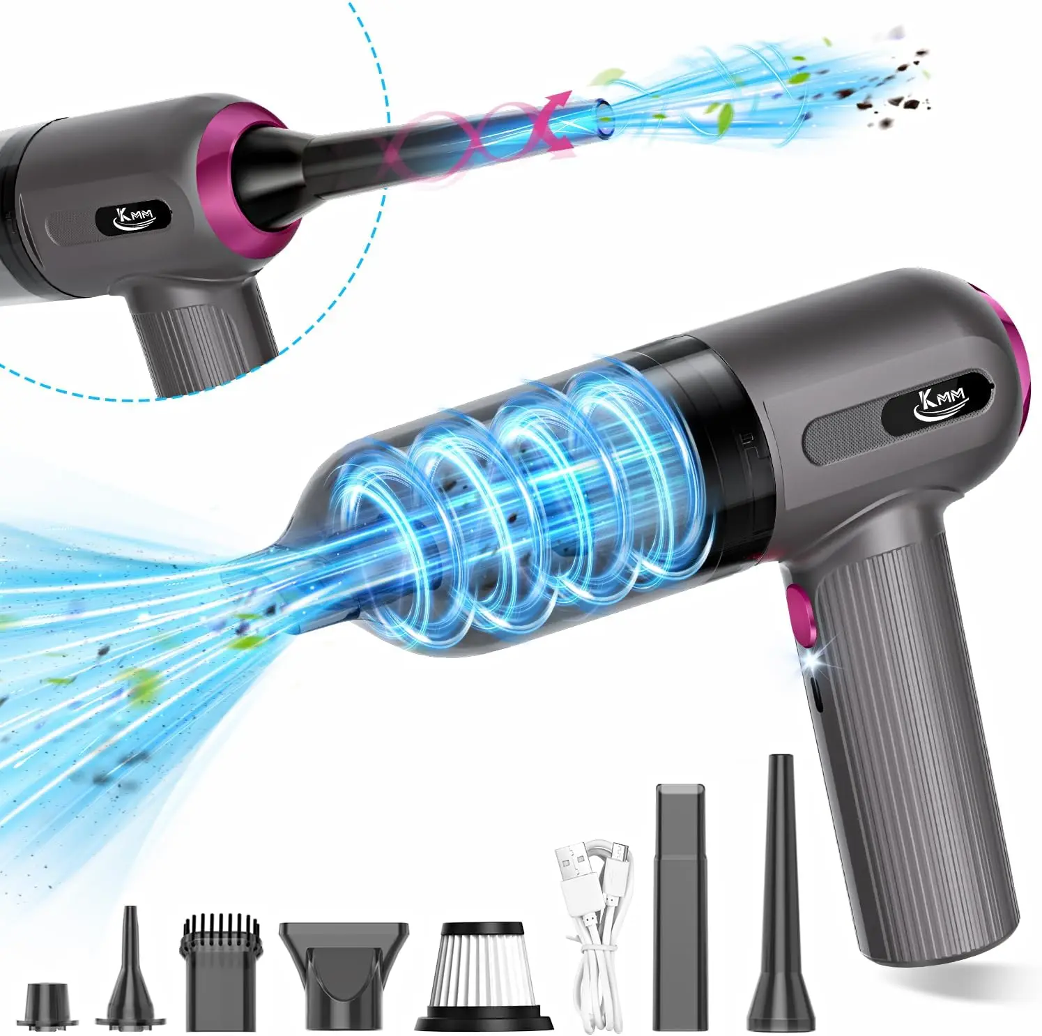 

Ручной автомобильный пылесос, пылесос 4-в-1 с функцией воздуходувки 16000 Па, 3-скоростной регулируемый мощный пылесос 120 Вт с