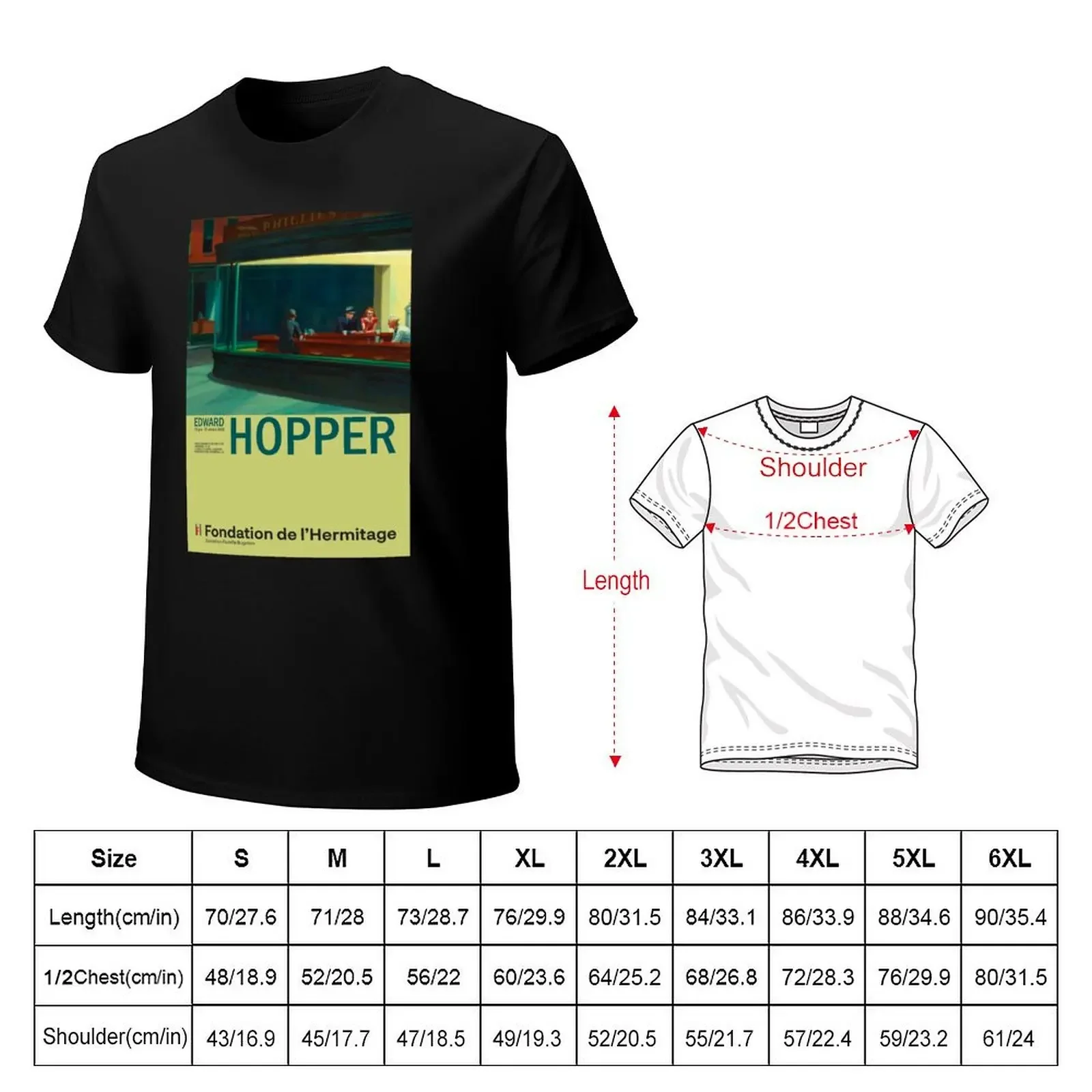 Edward Hopper - Nighthawks - Minimalist Exhibition Art Poster T-Shirt designer shirts quick-drying t shirt for men