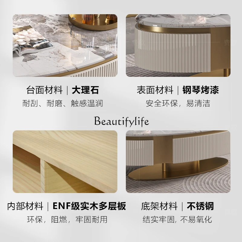 طاولة قهوة مطلية فاخرة وخفيفة الوزن ومجموعة بيضاوية إيطالية من الرخام