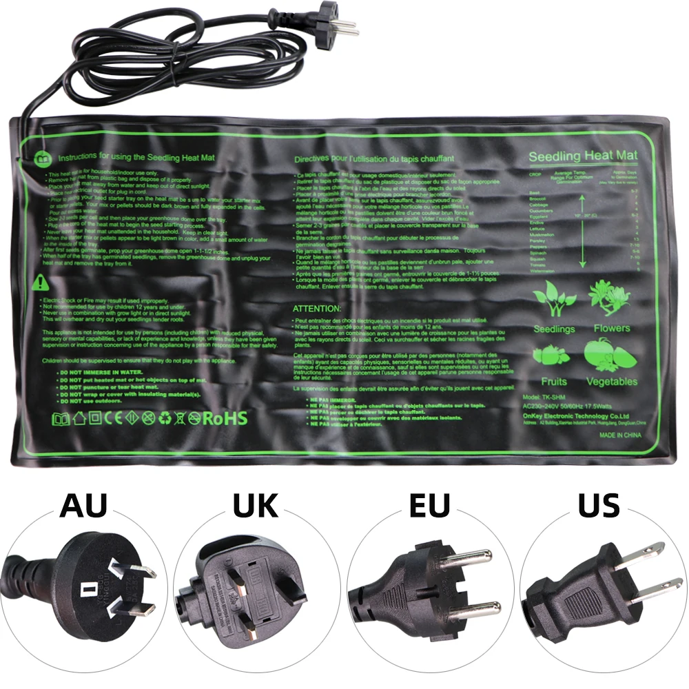 US UK EU AU Plug Waterproof Seedling Heating Mat 50x25CM Plant Seed Germination Propagation Clone Starter Pad Garden Supplies