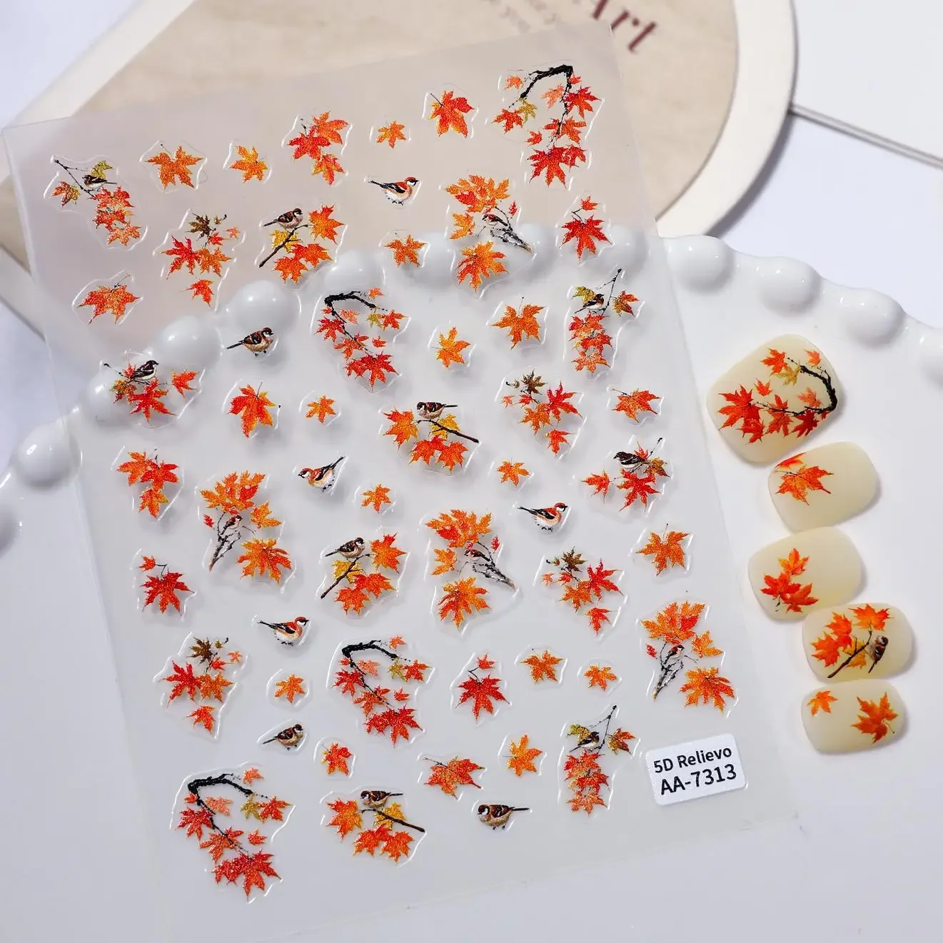 1 Set 5D Embossed Persimmon Nail Stickers Autumn Maple Leaf Persimmon Self Adhesive DIY Manicure Nail Art Decor