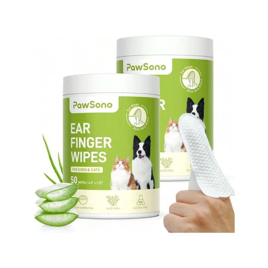 

【New Arrival】PawSono Pet Ear Finger Wipes, 50pcs Aloe Vera Ear Cleaning Wipes for Dogs and Cats