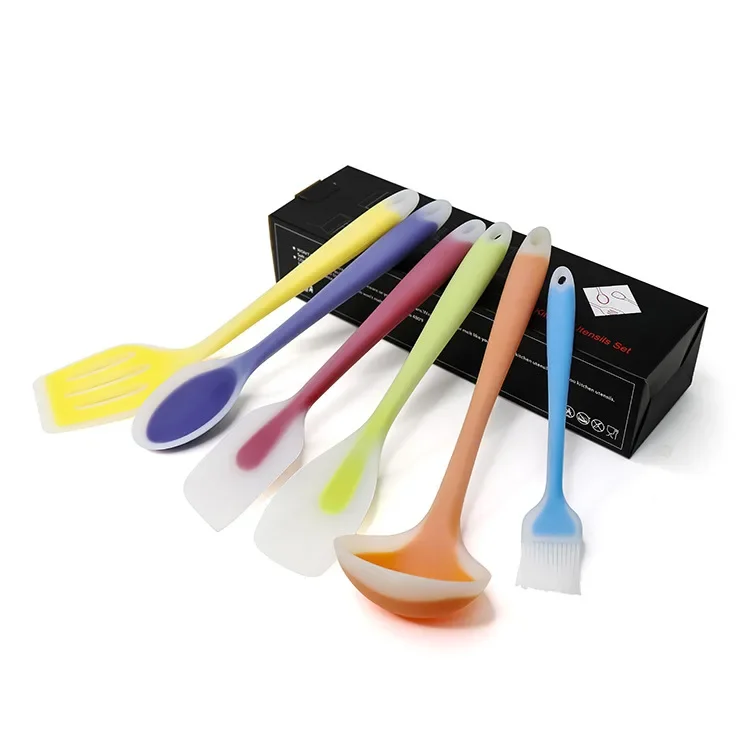 Rainbow Semi-Transparent Silica Gel Kitchen Ware Six-Piece Spoon Slotted Turner Scraper Oil Brush Salad Kitchen Tools