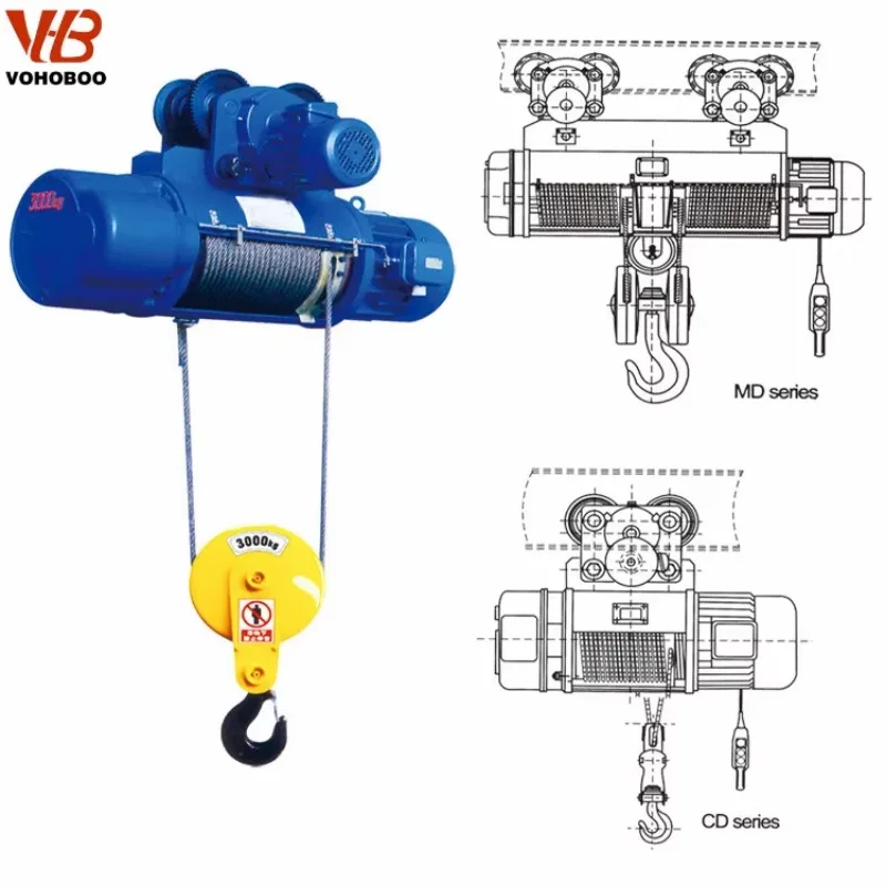 CD1 3 Ton Speed Harga Hoist Overhead Crane Traveling Wire Rope Electric Hoist
