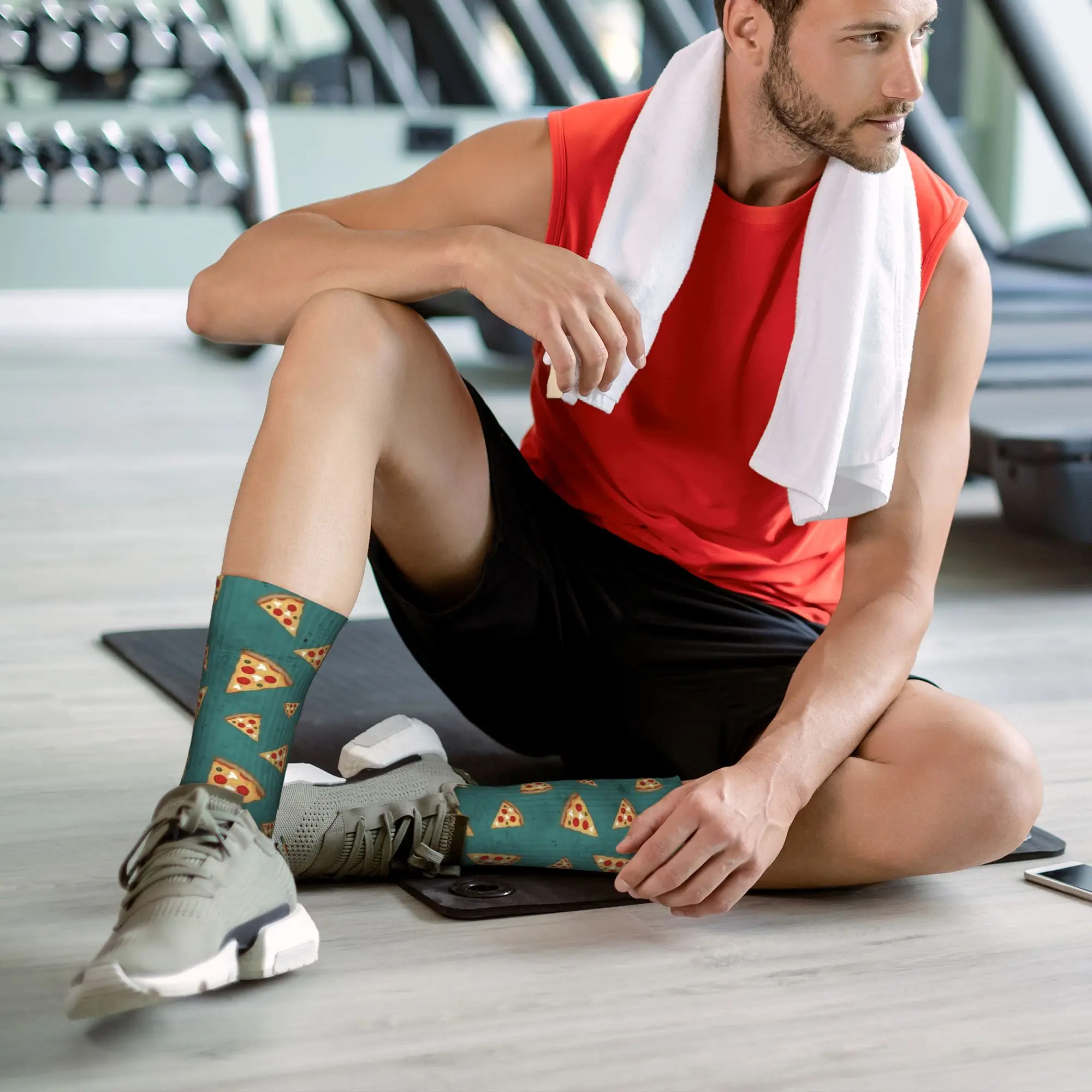 Cool Pizza Slices Vintage Green Socks Non-Slip Stockings Adults Men Breathable Running Sports Socks Winter Harajuku Design Socks