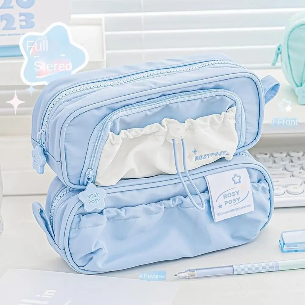 Drawstring Cream Pencil Case High Capacity Five Layers Drawstring Pen Bag Ins Sweet Large Capacity Pen Bag Student Gift