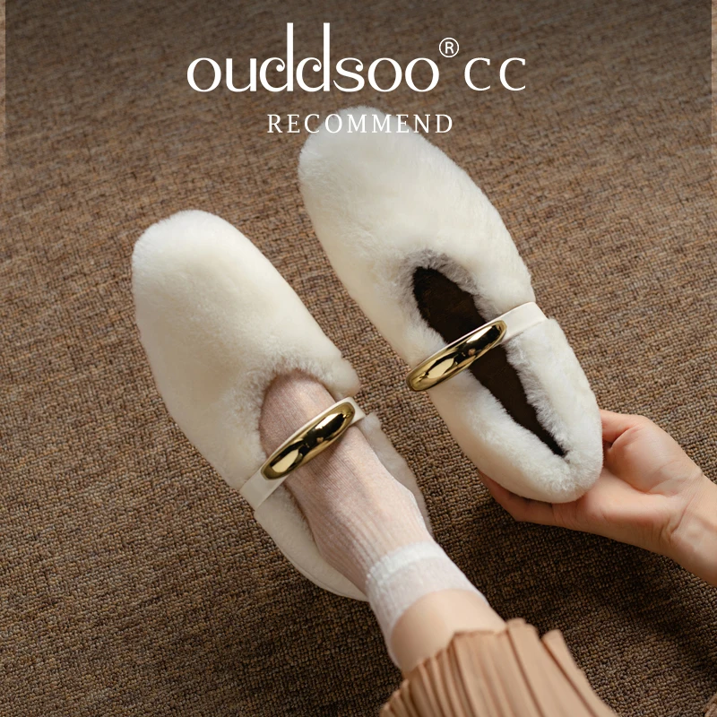 

Ods Furry Loafers Fluffy Fur Lining Gold Buckle Decoration Slip-On Flat Shoes Warm Casual Daily Footwear Autumn Winter Fashion39