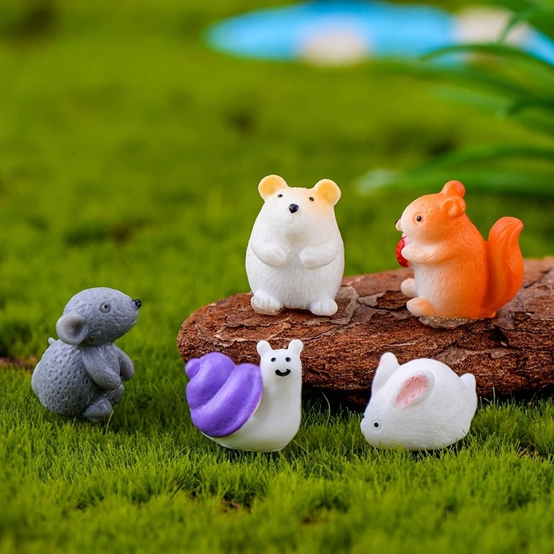 Miniature Hamster, Bunny & Snail Resin Figurines - Succulent Planter Ornaments for Terrarium & Desk Displays