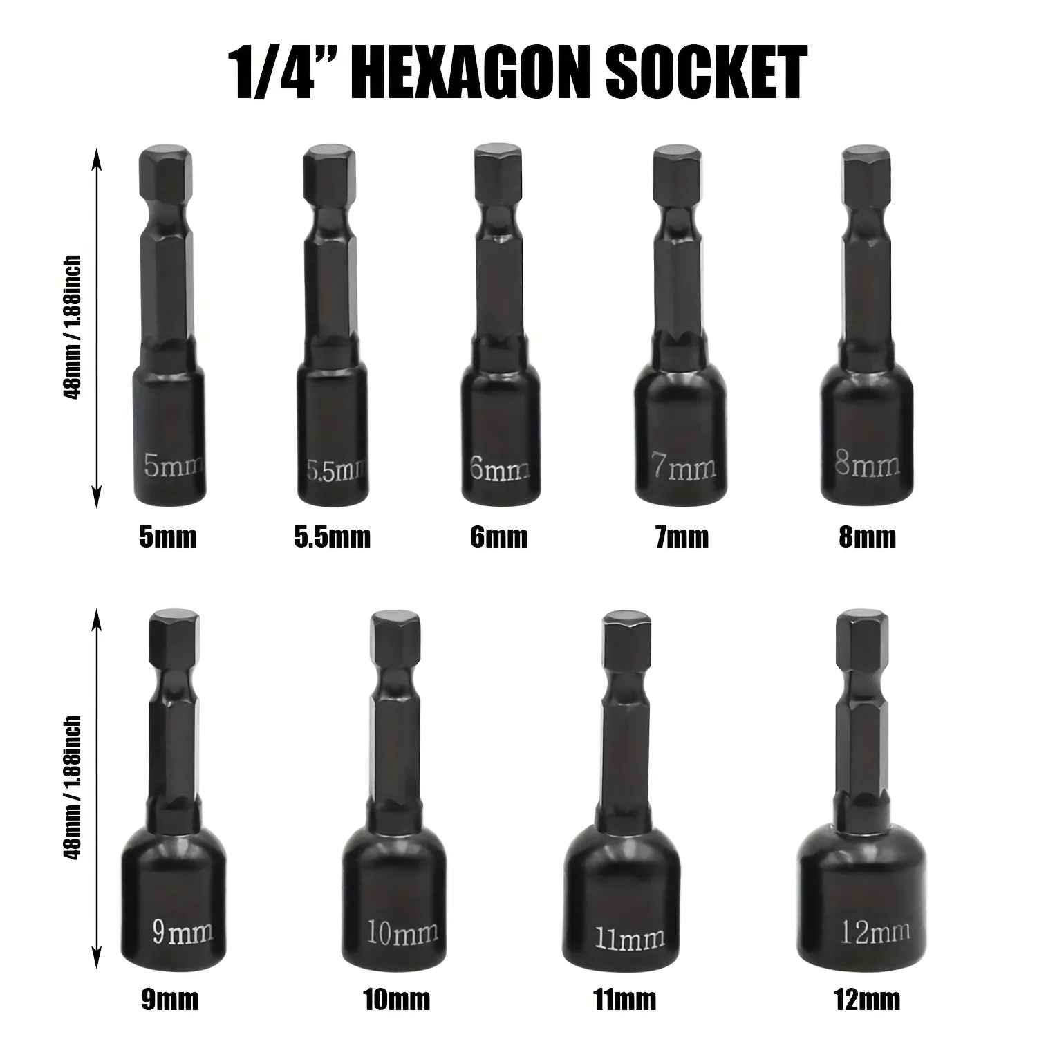 9PCS Magnetic Hex Socket Power Nut Driver Set 1/4 Inch Hex Shank Electronic Drill Bits Chuck Adapter for Electronic Use