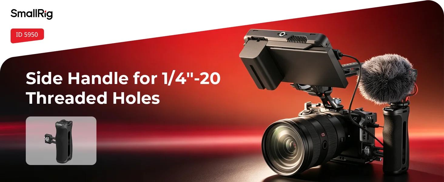 SmallRig Seitengriff mit 1/4''-20 Positionierungsschraube, links und rechts umschaltbar, vertikal verstellbar auf 43 mm für Sony für Canon5950 – Detail 1