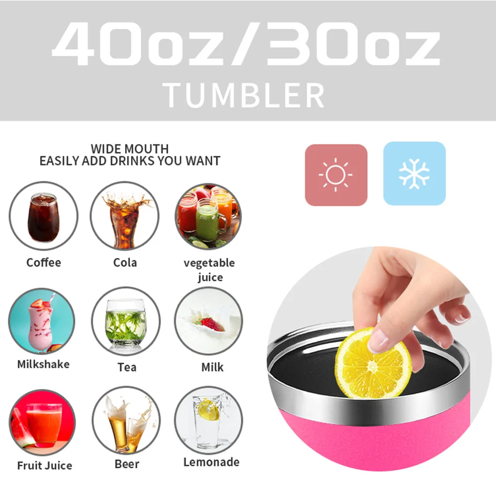كوب ماء 30 أونصة/40 أونصة بمقبض وقش، كوب معزول مانع للتسرب، كوب سفر مفرغ من الفولاذ المقاوم للصدأ 304 للسيارة والرياضة