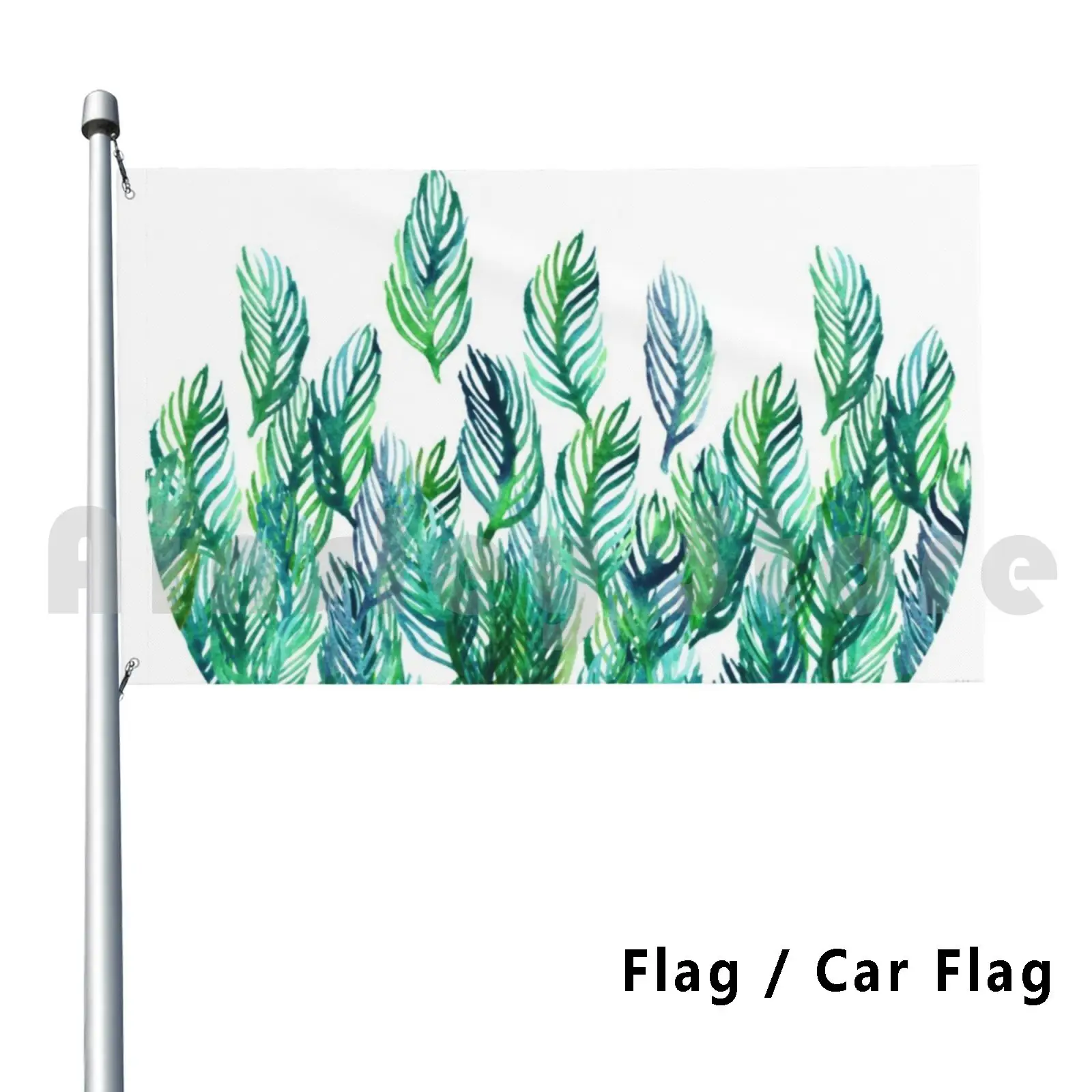 Jungle Rising Flag Car Flag Printing Custom Watercolor Leaves Nature Pattern White Green Emerald Jade Green And