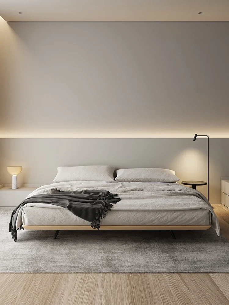 Color madera natural simple y moderna, madera encerado blanca, sin cabecero, cama suspendida, lujo ligero con luz de inducción