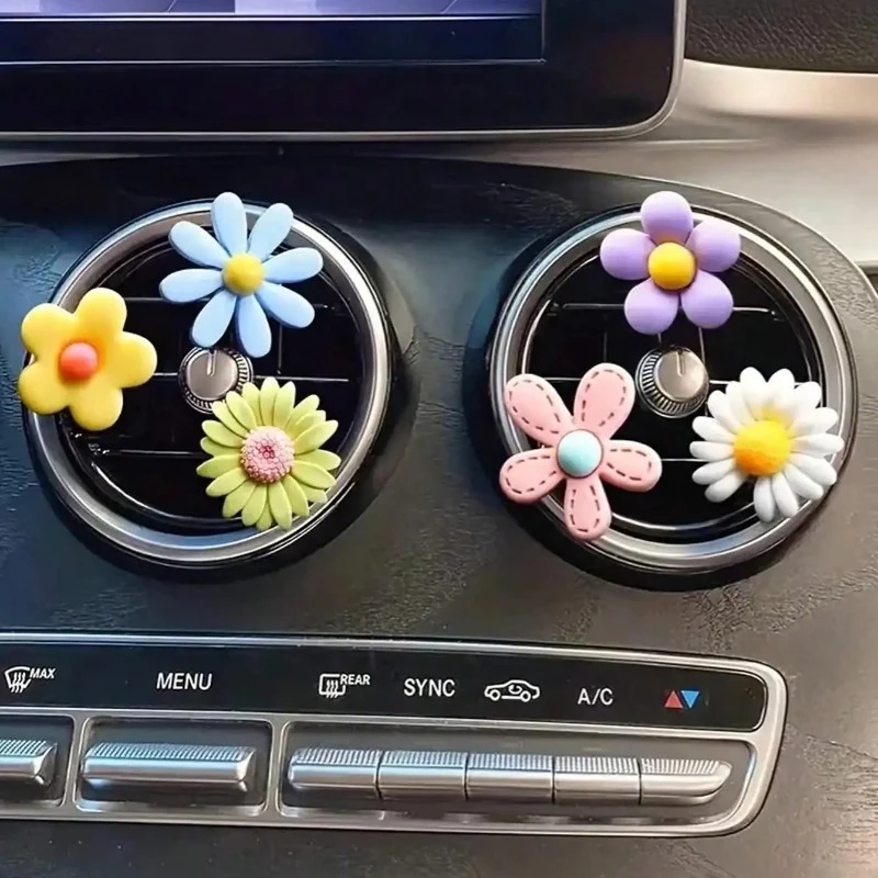 6pcs Daisy Car Air Vent Clips Cute Flower Decor for Auto AC Vents Spring Summer Style Decor Only Unscented