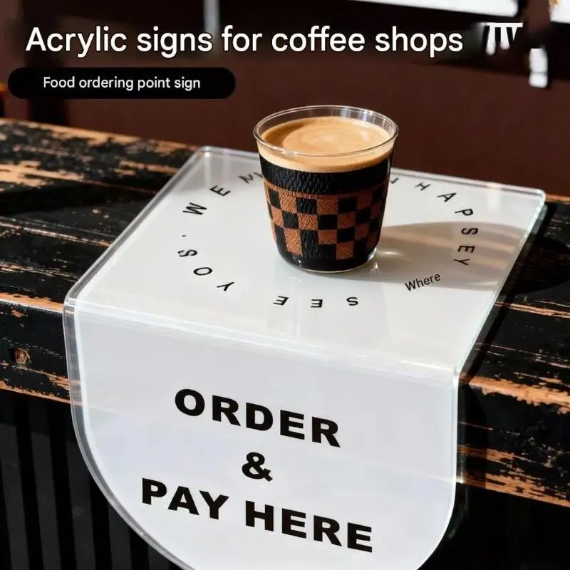 Acrylic Table Top Sign ORDER / PAY HERE With Icon Durable For Cafe Counter Desktop Decoration Supplies