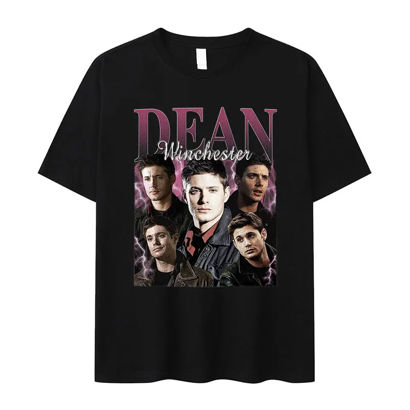 Limited Dean Winchester Actor Graphic T Shirts Men's Vintage Gothic Short Sleeve T-shirt 100% Cotton Oversized Tshirt Streetwear