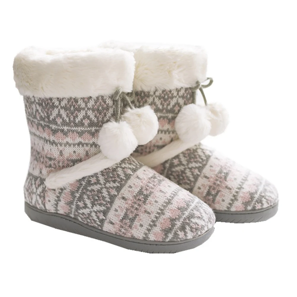 1Pair Winter Boots Warm Cotton Shoes Anti-Skid Household Footwear for Women Comfortable Stable Non-Slip Winter Home Shoes