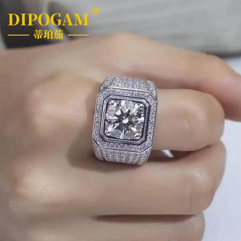 

DIPOGAM 1-5CT Moissanite Diamond Rings For Men 925 Sterling Silver Generous Men's Luxurious Moissanite Diamond Rings For Party