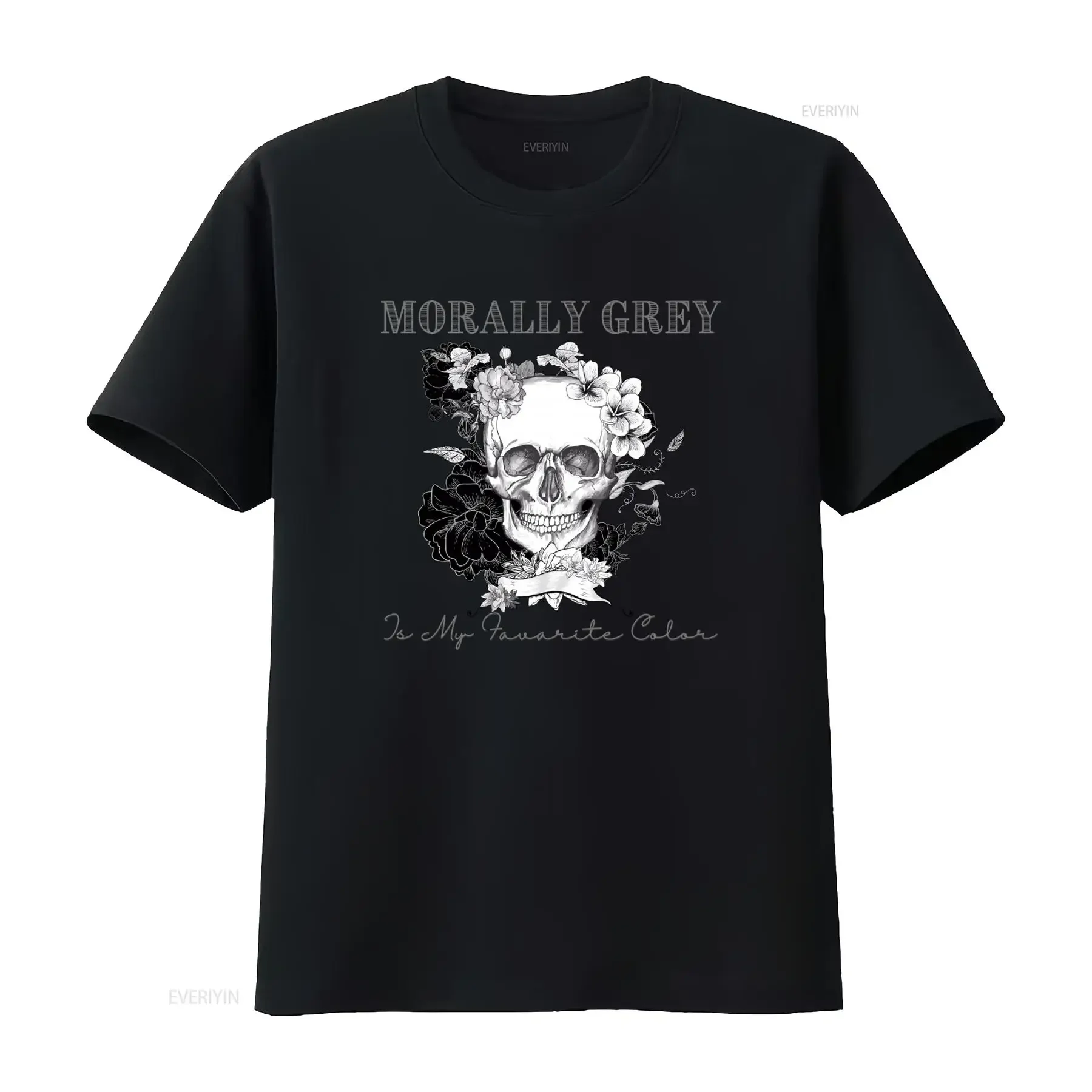 Morally Grey T Shirt Dark Romance Skull Floral Print Book Lover vintage Washed Versatile graphic fashion streetwear Comfortable