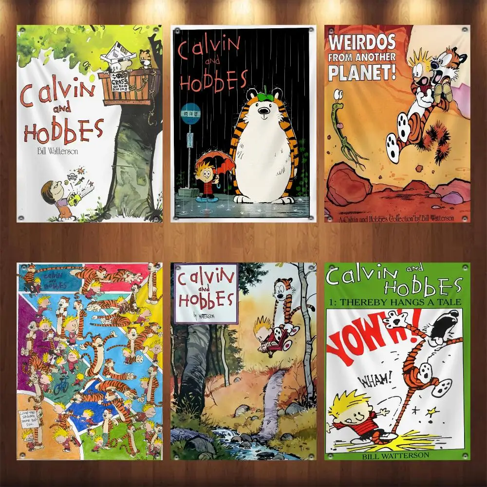 Comic C-Calvin And H-Hobbes Flags Custom Camping Outdoor Garden Room Bedroom Decor Party Backdrops Wall Art Family Gifts