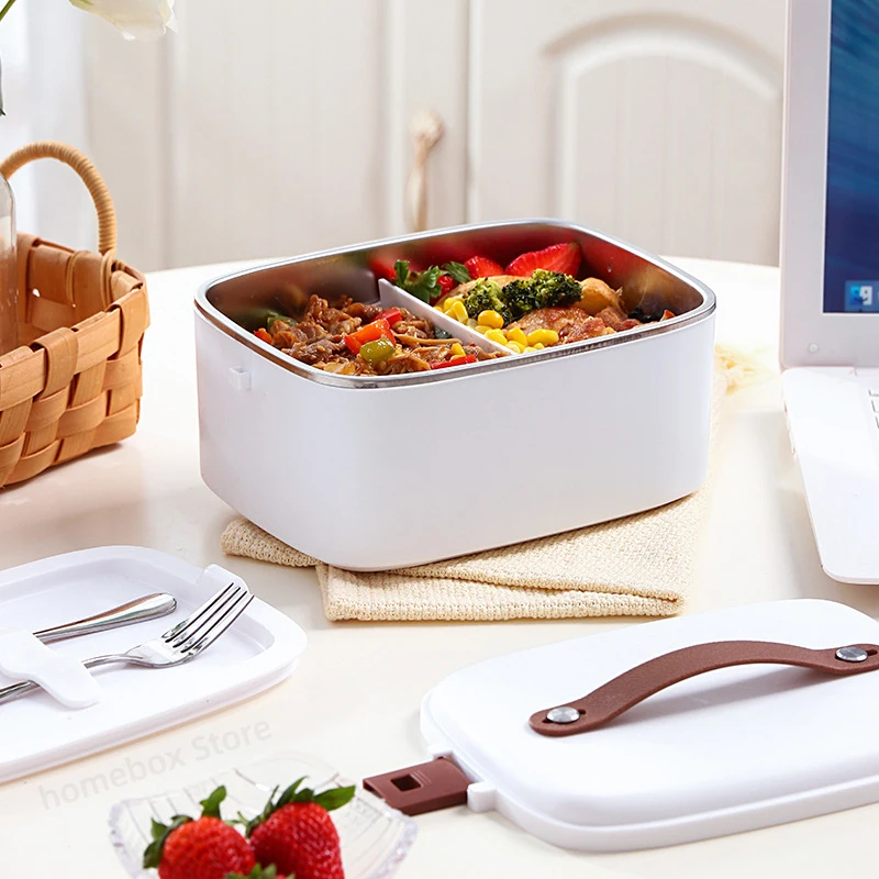 110V/220V/12V Electric Lunch Box Car Cooker 304 Stainless Steel Food Warmer Without Water Heated Bento Box 70℃ Thermal Box 1.8L