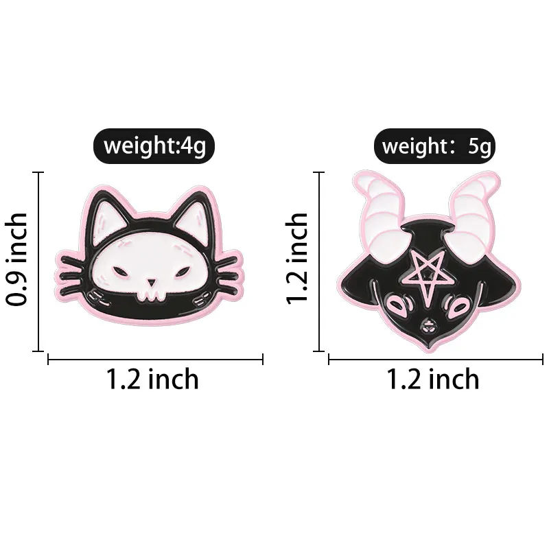 Skull Black Cat Enamel Pin Pastel Goth Style Cute Brooch with Pink Border for Goth Lovers Denim Jacket Backpack Daily Wear
