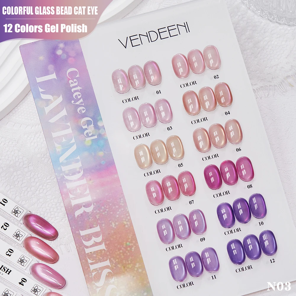 

Vendeeni 12 цветов/набор Crystal Cat Eye Гель-лак для ногтей Магнитный УФ-светодиод Soak Off Гель-лак Розовый Фиолетовый Гель «кошачий глаз» с дисплеем
