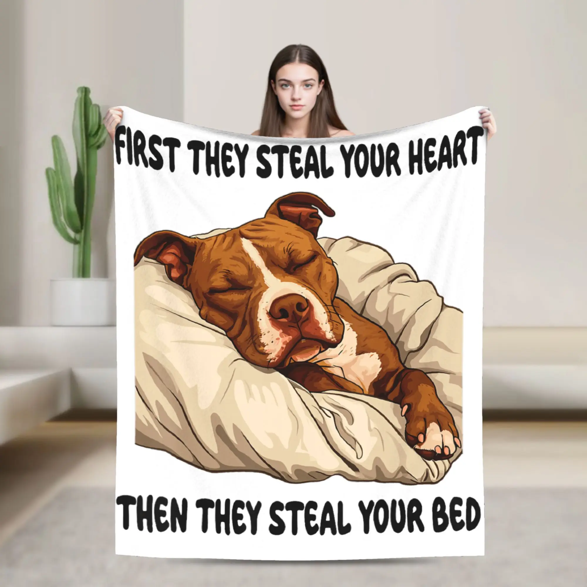 Pitbull Sleeping Pajamas Nightgown Super Soft Blanket For Living Room  Funny Throw Blanket Winter Travel Car Flannel Bedspread