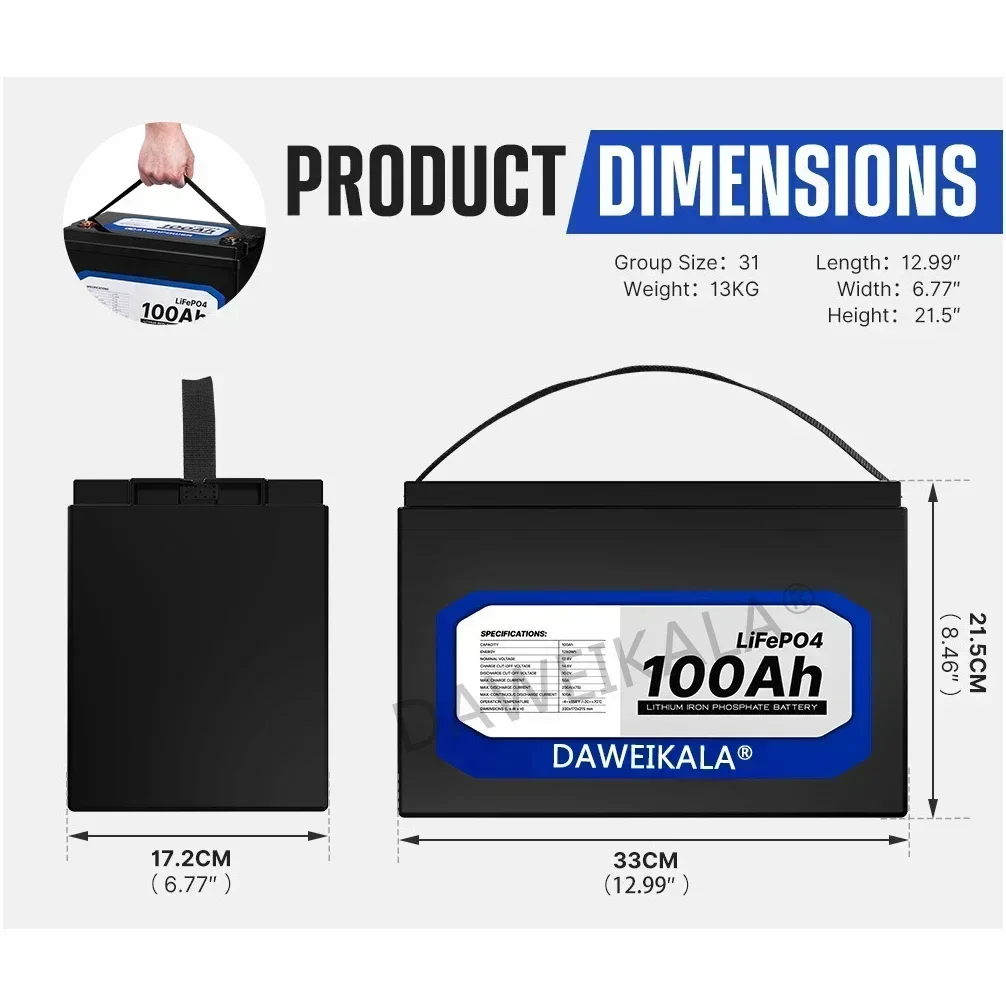 12V battery 20Ah 50Ah 100Ah 150Ah 200Ah LiFePo4 Battery Pack Lithium Iron Phosphate Batteries Built-in BMS For Solar Boat No Tax