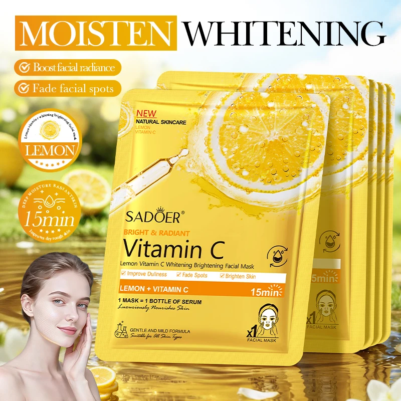 SADOER Lemon Vitamin C Facial Masks Whitening Anti-aging Brightening Hydrating Moisturizing Face Mask All Skin Types Mask