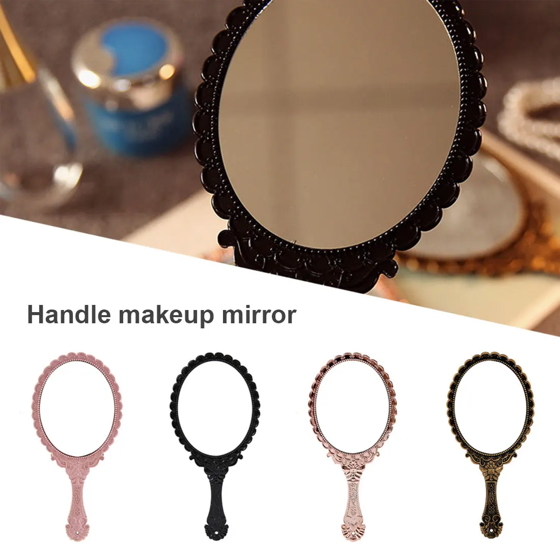 cx162 Vintage Engraving Handheld Vanity Mirror Vanity Mirror Hand Mirror Handle Salon Makeup Vanity Cosmetic Mirror for Women