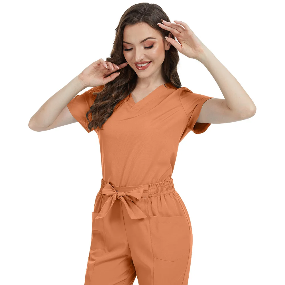 Ladies' Thin V-Neck Scrubs - Quick-Dry Work Uniform for Clinics/Pet Hospitals (Nurse Style, High Stretch Breathable Fabric)