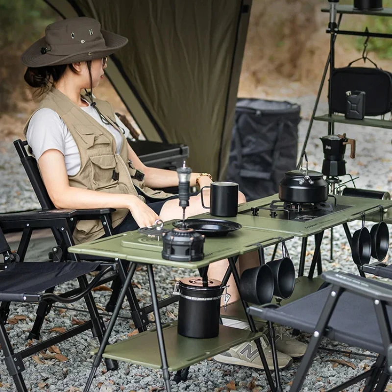 

Folding Stove Table Camping Table and Chair Portable Picnic Tactical Aluminum Picnic Shelf