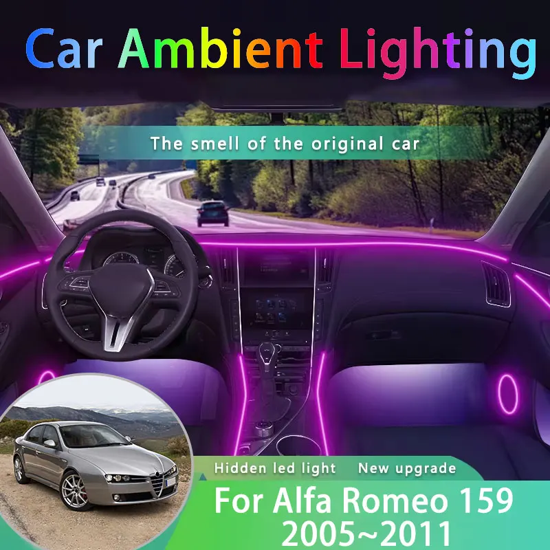 For Alfa Romeo 159 2005~2011 939 64 Colour RGB Car Ambient Light App Controlled Car Interior Lights DIY Car Interior LED Strip