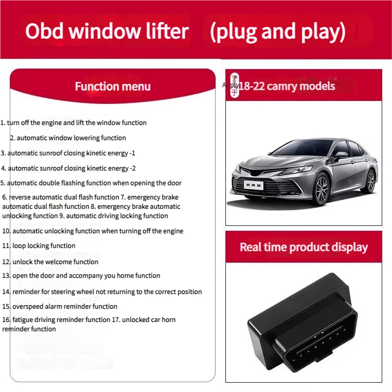 Car Window Lifter OBD Modified One-Click Automatic Window Lifter Dual Flashing Headlights for 18-22 Camry Modification Parts