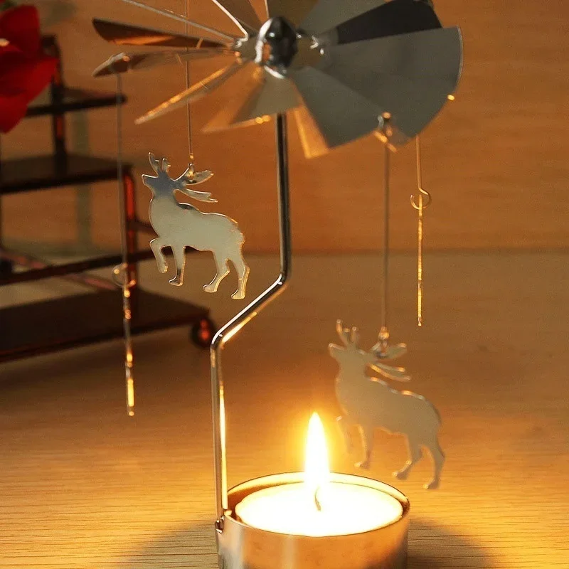 New Christmas Decorations Spinning Rotary Metal Carousel Tea Light Candle Holder Stand Light Xmas Gift Candelabra