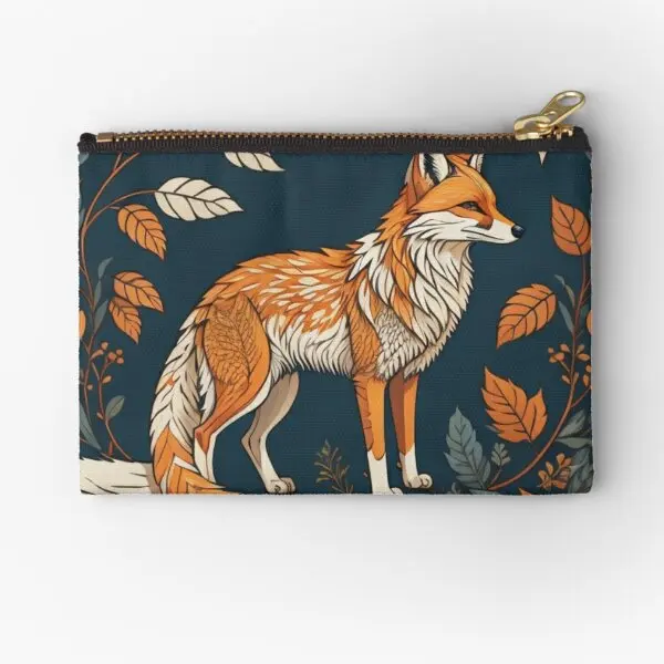 Folklore Fox And Leaves  Zipper Pouches Key Storage Coin Underwear Cosmetic Packaging Panties Socks Bag Wallet Small Men Pure