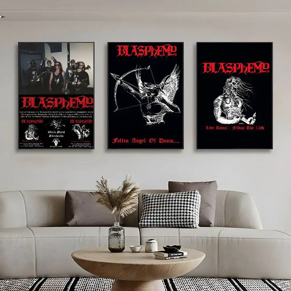 ملصق Blasphemys Death Metal Band عالي الدقة على الحائط اللاصق المقاوم للماء وغرفة المعيشة المنزلية وغرفة النوم والديكور الجمالي