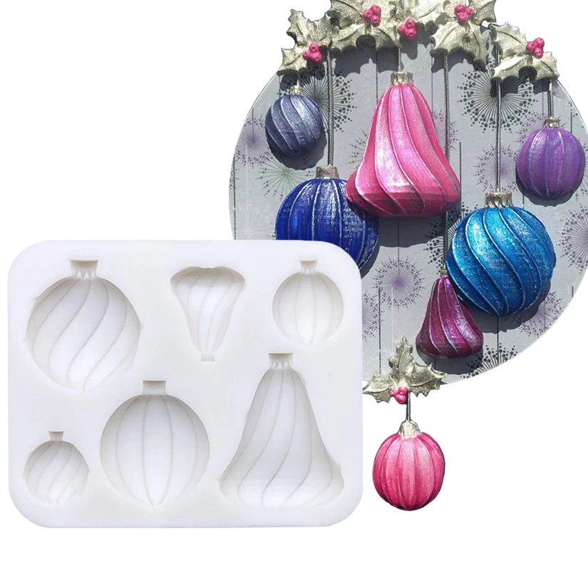 Bauble Swirl Selection Christmas Silicone Mold Sugarcraft Chocolate Cupcake Baking Mold Fondant Cake Decorating Tools