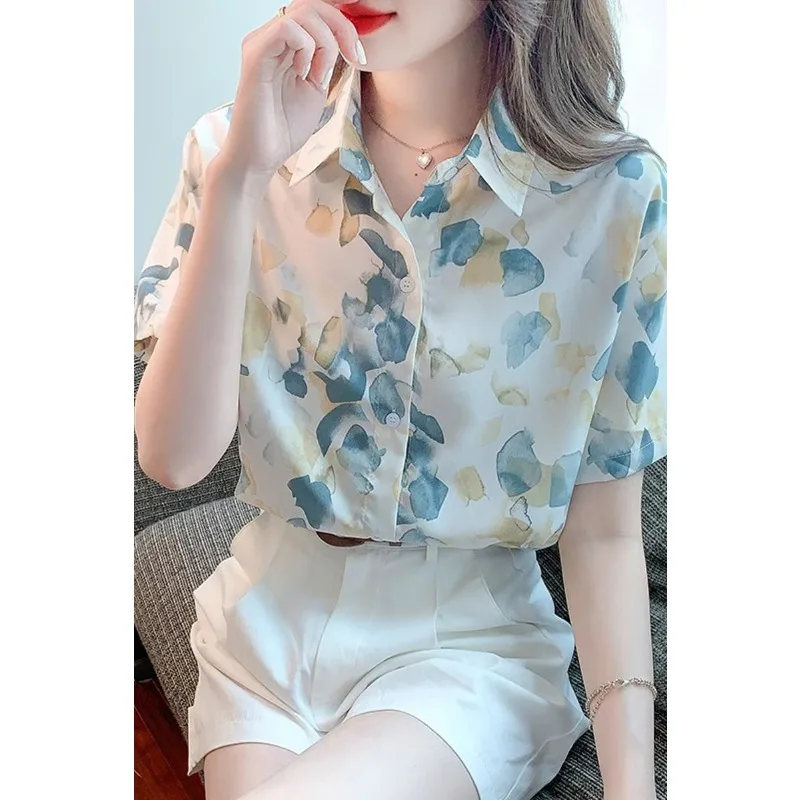 

Summer New Arrival Chiffon Short Sleeve Floral Blouse Women Loose Top