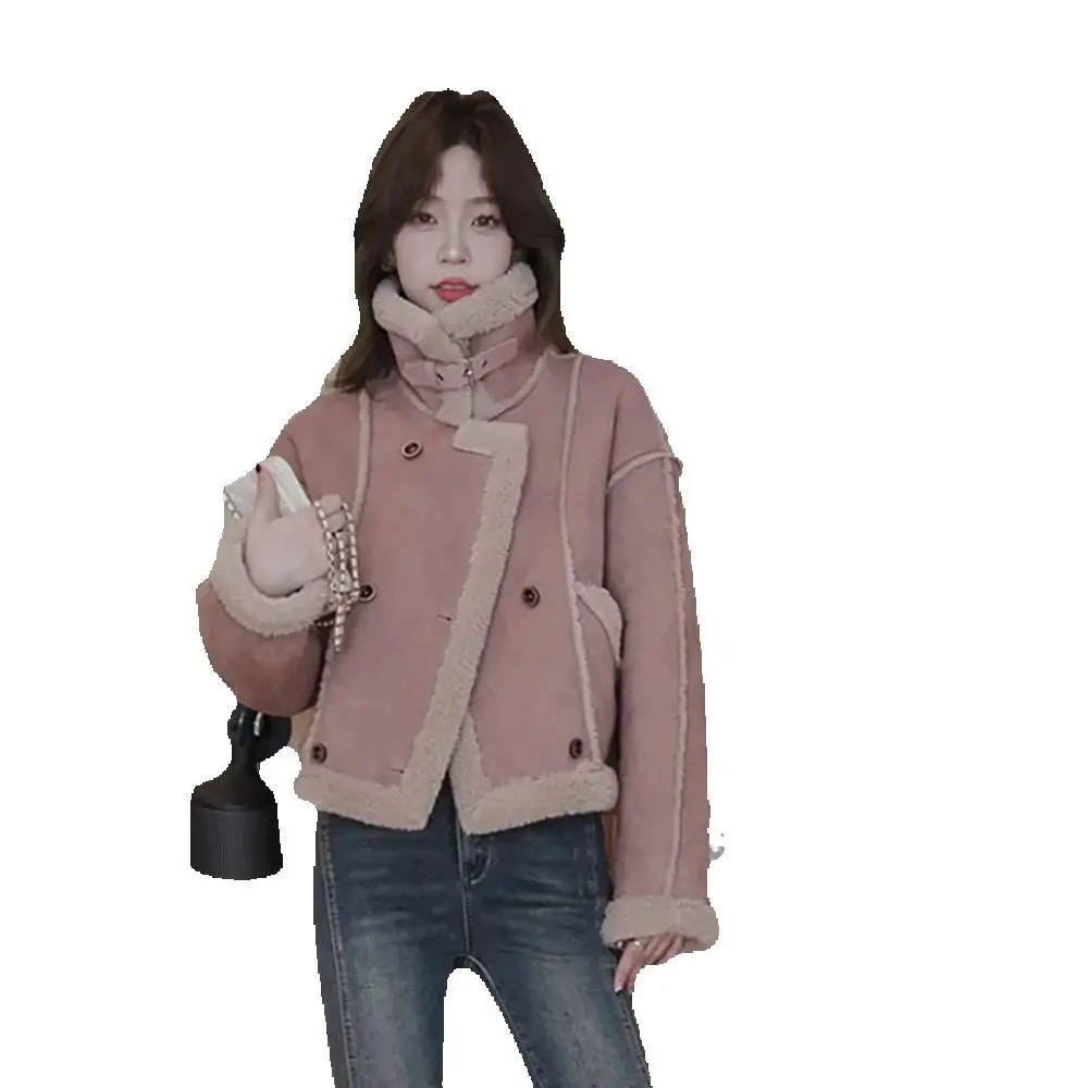 

Suede Fashion Casual Coat Autumn And Winter Fur One Female Loose New Motorcycle Suit Short Warm Cotton-padded Jacket Tide.