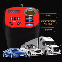 Car Power Inverter Converter Automobile Mounted Cup Type Inverter Converter with QC Fast Charger LED Digital Display 12V 24V