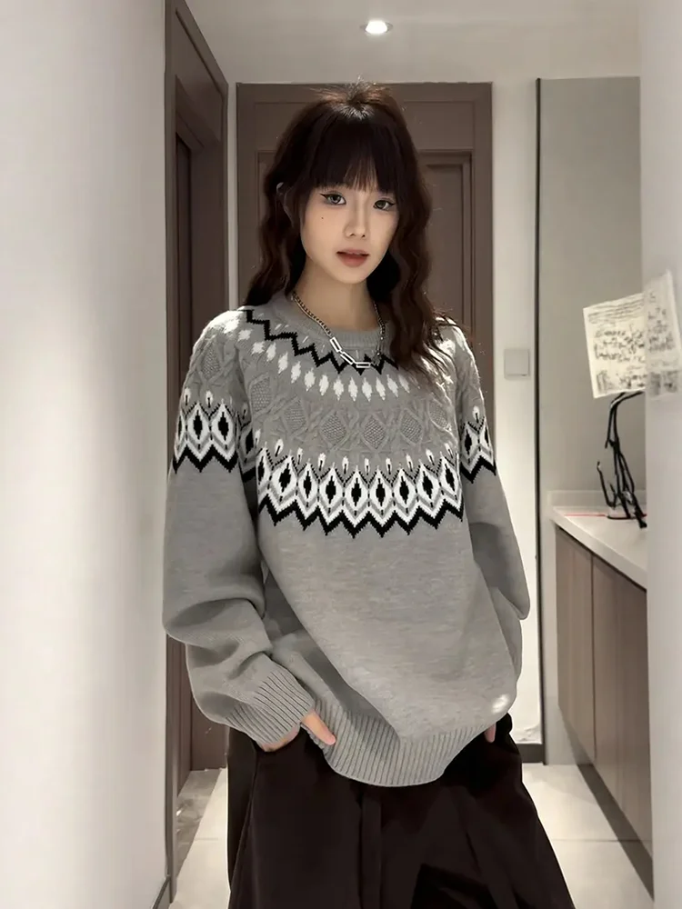 

Thiened round Ne Knitted Sweater for Men And Women Casual Sle Inner Wear Base Layer Geometric Pattern Warm Winter Top