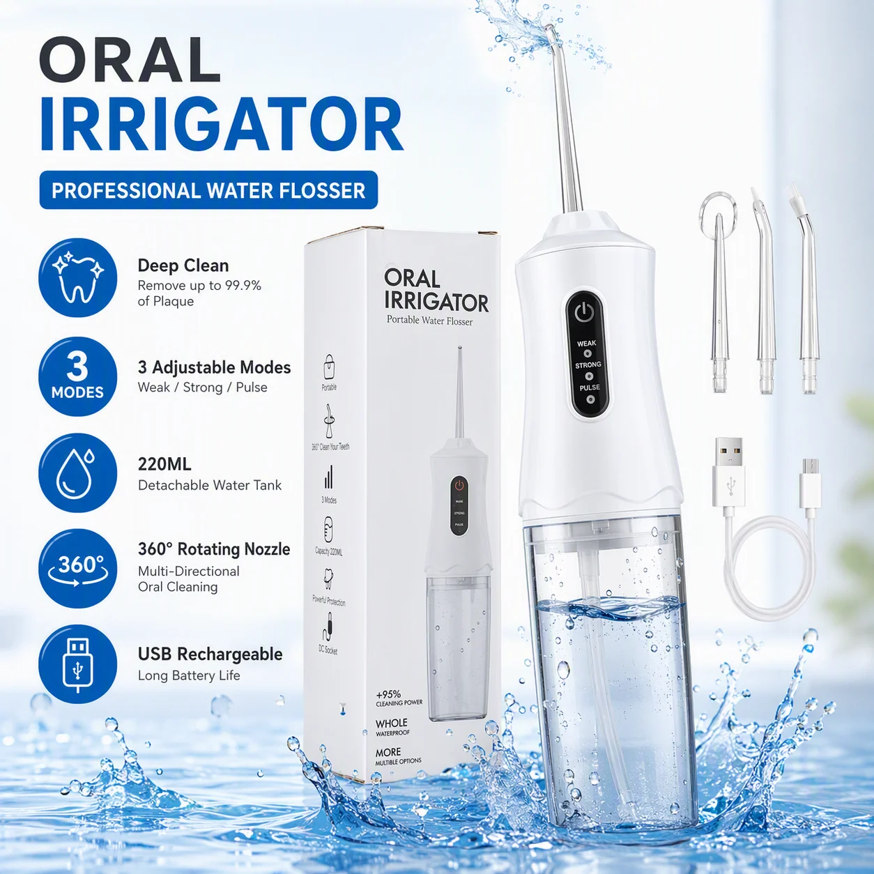 Water Flosser Cordless - Portable Water Flosser 3 Modes 1200