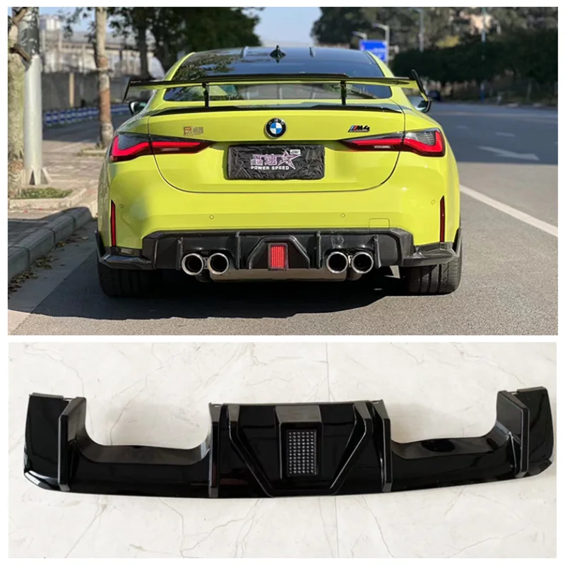 

For BMW G80 G82 M3 M4 2019 2020 2021 2022 2023 High Quality ABS Black Car Bumper Rear Diffuser Exhaust Lip Splitter (with Light)