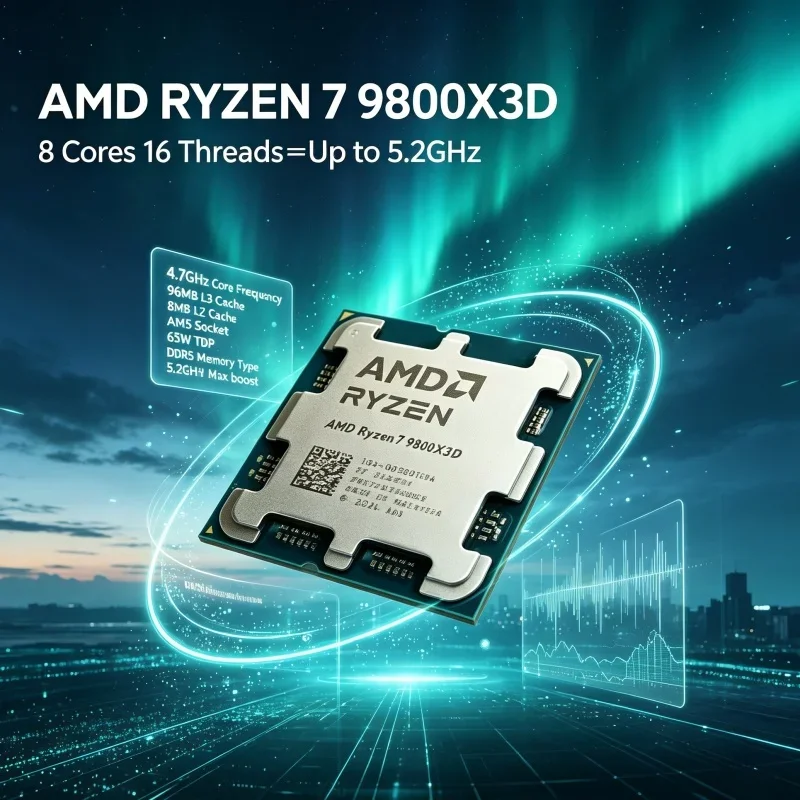 AMD Ryzen 7 9800X3D Video Editing CPU 8 Core 16 Thread 96MB L3 Cache 5.2GHz AM5 DDR5 4nm 120W Desktop Gaming Processor