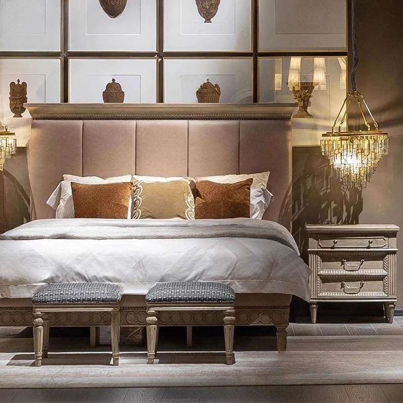 A Solid wood simple high-end retro double bed bedroom wedding bed small apartment 1.8 meters bed customization