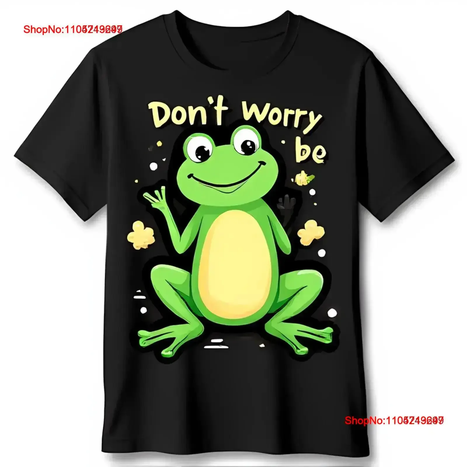 Black T Shirt with Cartoon Don Worry Be Design Fun Playful vintage Washed Comfortable homme Versatile Breathable Casual