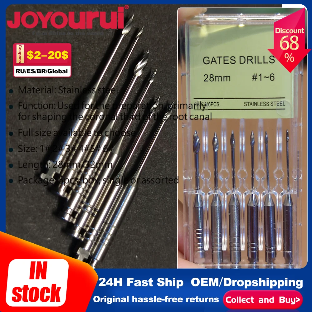 

6 шт./кор. стоматологические ворота, дрель, развертки Peeso, использование двигателя, эндодонтический, скрытый, роторный, 28 мм/32 мм # 1-6 эндофайлов из нержавеющей стали для стоматолога
