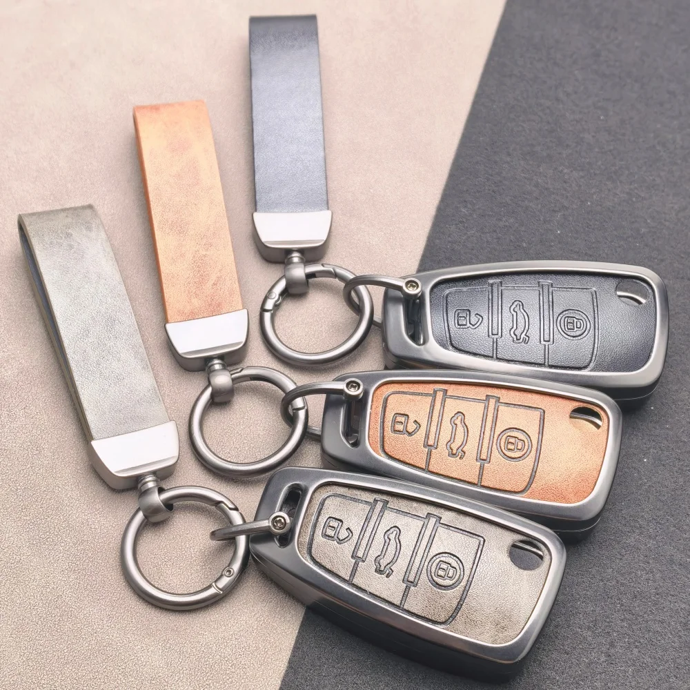 Zinc Alloy Leather for Audi A4 B7 A6 C6 4f 8v A3 8p A1 A3 Key Case Cover Remote Key Holder Jacket Accessories Fob Accessories